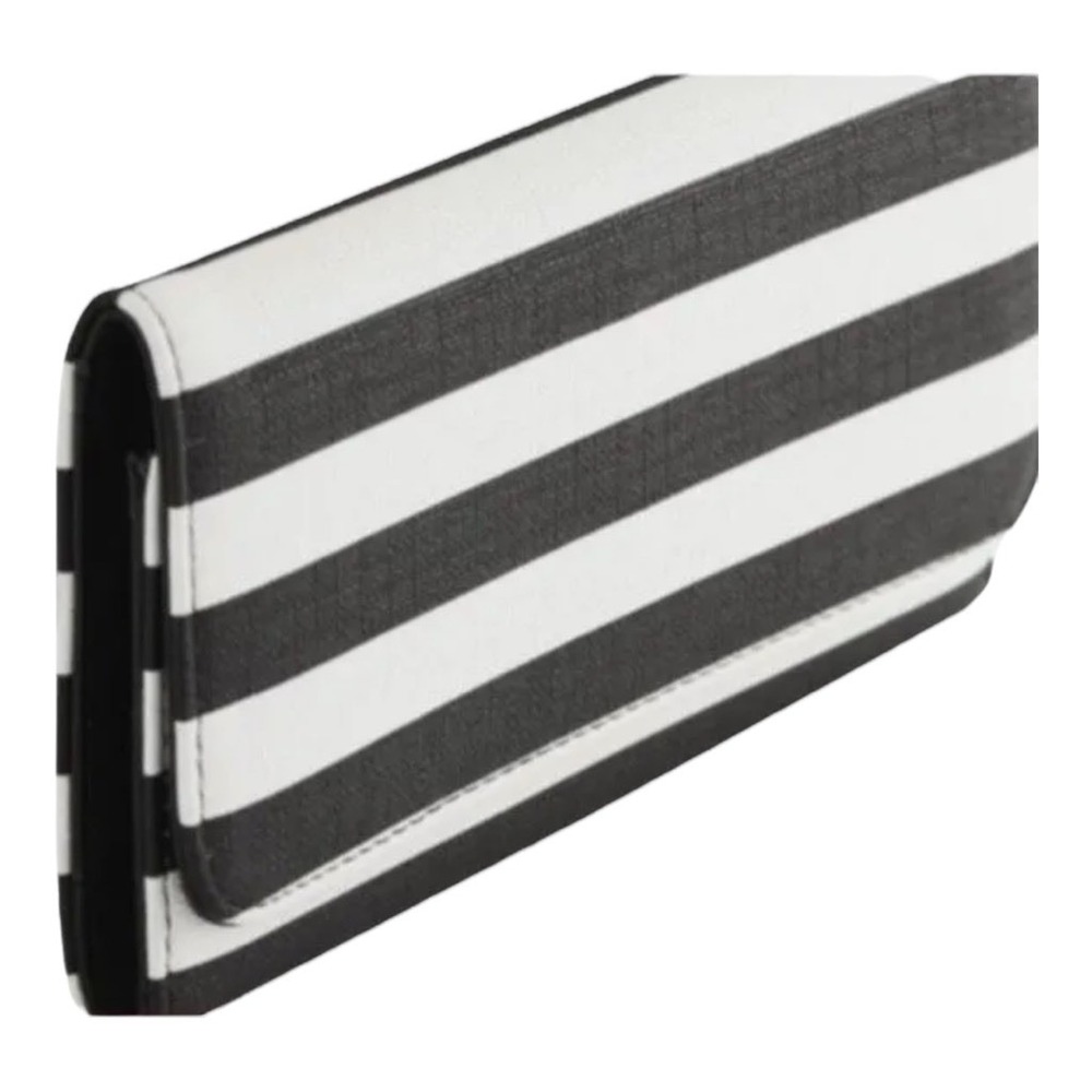 Kut From The Kloth Slim Tri Fold Wallet Black White Striped Vegan Modern Chic